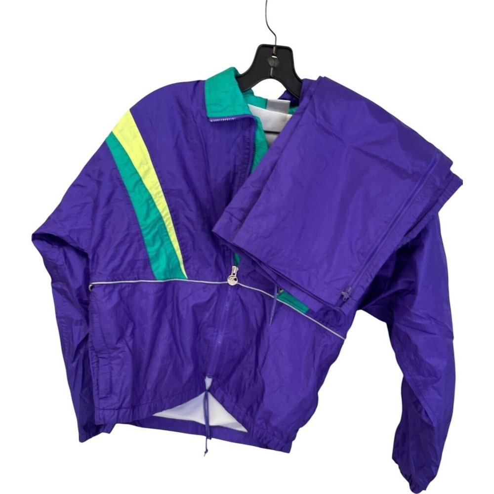 Vtg Colorblock Windbreaker Tracksuit Teal Yellow‎ Med Asics Women's Jacket Pants